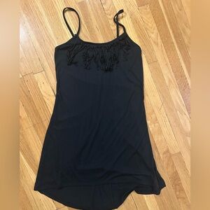 Y2K Miken Black Knit Fringe Beach Cover-Up Sundress Size L